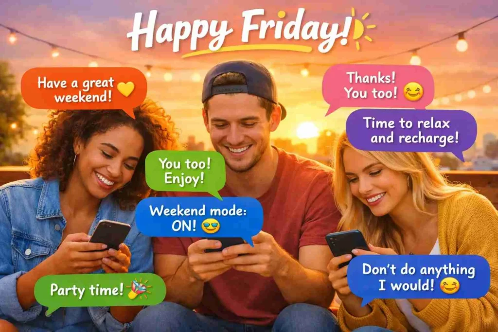 Sarcastic Responses Oh, I was planning to have a terrible one. Thanks. Example: Dry humor with a friend. Meaning: Playful sarcasm. Wow, what a revolutionary idea. Example: Teasing reply. Meaning: Mock dramatic tone. I’ll try, but no promises. Example: After a long week. Meaning: Light sarcasm. Bold of you to assume I control that. Example: Chaos energy weekend. Meaning: Self-aware humor. Let’s not get carried away. Example: Low expectations vibe. Meaning: Dry wit. I’ll consult my weekend committee. Example: Office banter. Meaning: Mock formality. We’ll see what the universe allows. Example: Dramatic sarcasm. Meaning: Playful exaggeration. I’ll schedule greatness accordingly. Example: Work chat humor. Meaning: Sarcastic professionalism. Define “great.” Example: Teasing response. Meaning: Light challenge. High expectations, huh? Example: Chill sarcasm. Meaning: Understated humor. I’ll pencil it in. Example: Calendar joke. Meaning: Dry office humor. Trying my absolute medium. Example: Low-effort weekend joke. Meaning: Self-aware sarcasm. Let’s aim for average first. Example: Relatable exhaustion. Meaning: Funny realism. I’ll attempt greatness responsibly. Example: Light mock seriousness. Meaning: Playful tone. No pressure or anything. Example: Teasing vibe. Meaning: Subtle sarcasm. Cute Responses Aww, thank you! You too! Example: Sweet friend exchange. Meaning: Warm appreciation. I will if you will 🥰 Example: Soft playful reply. Meaning: Mutual sweetness. That made me smile. Example: Gentle moment. Meaning: Genuine warmth. Sending weekend hugs! Example: Cheerful reply. Meaning: Affectionate tone. Hope yours is sunshine and snacks. Example: Cute positivity. Meaning: Wholesome vibe. You’re the sweetest. Example: Kind gesture reply. Meaning: Friendly affection. Now I’m excited! Example: Energized mood. Meaning: Positive enthusiasm. Weekend sparkle activated ✨ Example: Text reply. Meaning: Playful joy. You too, superstar! Example: Encouraging vibe. Meaning: Cute hype energy. May yours be extra cozy. Example: Relaxed tone. Meaning: Gentle care. That’s so kind of you! Example: Polite sweet reply. Meaning: Appreciation. Okay, now I have to. Example: Cute playful tone. Meaning: Light humor. Smiling already. Example: Warm response. Meaning: Happiness. Weekend vibes unlocked! Example: Text excitement. Meaning: Fun positivity. You just upgraded my mood. Example: Heartfelt reply. Meaning: Sweet gratitude. Dramatic Responses I shall conquer this weekend! Example: Over-the-top fun. Meaning: Theatrical exaggeration. The legend begins now. Example: Playful brag tone. Meaning: Dramatic humor. History will remember this weekend. Example: Exaggeration joke. Meaning: Overhyped fun. Cue the weekend soundtrack. Example: Friday vibe. Meaning: Cinematic energy. This weekend deserves a trailer. Example: Big plans ahead. Meaning: Playful drama. Let the saga unfold. Example: Adventure plans. Meaning: Storytelling humor. The weekend arc begins. Example: Anime fan energy. Meaning: Dramatic flair. Prepare the confetti. Example: Celebration mood. Meaning: Exaggerated excitement. It will be legendary. Example: Big expectations. Meaning: Hype tone. Stand back, greatness approaching. Example: Confident joke. Meaning: Playful brag. The weekend awaits my presence. Example: Mock royal tone. Meaning: Dramatic humor. Lights, camera, relaxation. Example: Self-care mode. Meaning: Theatrical fun. Watch me thrive. Example: Motivated mood. Meaning: Dramatic confidence. This is my main character moment. Example: Social media vibe. Meaning: Trendy exaggeration. It’s about to be iconic. Example: Big plans tone. Meaning: Hype energy. Chill And Casual Responses You too! Example: Quick reply. Meaning: Easygoing tone. Thanks, same here. Example: Casual message. Meaning: Relaxed response. Appreciate it. Example: Short reply. Meaning: Simple acknowledgment. Will do. Example: Quick text back. Meaning: Calm confirmation. That’s the vibe. Example: Laid-back energy. Meaning: Cool agreement. Sounds like a plan. Example: Relaxed response. Meaning: Casual positivity. Absolutely. Example: Minimalist reply. Meaning: Confident calm. Let’s gooo. Example: Energetic chill vibe. Meaning: Excitement without effort. For sure. Example: Simple agreement. Meaning: Easygoing tone. I plan to. Example: Balanced reply. Meaning: Calm confidence. Weekend mode on. Example: Friday message. Meaning: Relaxed readiness. Good looking out. Example: Friendly vibe. Meaning: Casual appreciation. Right back at you. Example: Quick reply. Meaning: Balanced energy. We got this. Example: Team vibe. Meaning: Mutual positivity. That’s the goal. Example: Simple humor. Meaning: Light intention. Confident Responses Oh, I absolutely will. Example: Self-assured tone. Meaning: Confident energy. It’s already great. Example: Positive mindset. Meaning: Optimism. Trust me, I plan to. Example: Smooth reply. Meaning: Self-confidence. I make my own great weekends. Example: Empowered vibe. Meaning: Independence. Watch me. Example: Short powerful reply. Meaning: Bold confidence. That’s guaranteed. Example: Certain tone. Meaning: Assurance. Always do. Example: Subtle flex. Meaning: Quiet confidence. I don’t settle for less. Example: Strong personality. Meaning: Assertiveness. Great is my default. Example: Fun brag. Meaning: High standards. Already ahead of you. Example: Playful edge. Meaning: Competitive charm. Count on it. Example: Assured tone. Meaning: Determined energy. Built for it. Example: Short confident reply. Meaning: Self-belief. Success mode activated. Example: Motivated vibe. Meaning: Ambitious humor. No doubt about it. Example: Calm confidence. Meaning: Certainty. I always do. Example: Final word tone. Meaning: Strong assurance. FAQs What does “Have a great weekend” mean? It’s a friendly way to wish someone relaxation, fun, or happiness at the end of the week. Can I respond in a flirty way? Yes, especially if it’s from someone you like. Keep it playful and light. Is humor appropriate? Absolutely. Funny replies make conversations more memorable. What should I say professionally? Stick to polite, warm responses like “Thank you, you too.” What if I don’t feel like having a great weekend? Use light sarcasm or humor to keep things positive without faking excitement. Conclusion Responding to “Have a great weekend” might seem small, but small replies shape big impressions. Whether you choose funny, flirty, dramatic, chill, or confident, your words add personality to everyday conversations. A thoughtful response keeps the vibe alive, strengthens connections, and sometimes even sparks something more. So next time someone wishes you a great weekend, don’t default to boring. Pick a tone. Add a little flair. Make it memorable. Save this list, share it with friends, and upgrade your weekend reply game starting now. SEO Meta Title 150+ Best Replies to “Have a Great Weekend” Funny, Flirty & Clever SEO Meta Description Discover 150+ funny, flirty, polite, and confident ways to respond to “Have a great weekend” for texts, work, and social media. Feature Image Prompt how to respond to have a great weekend